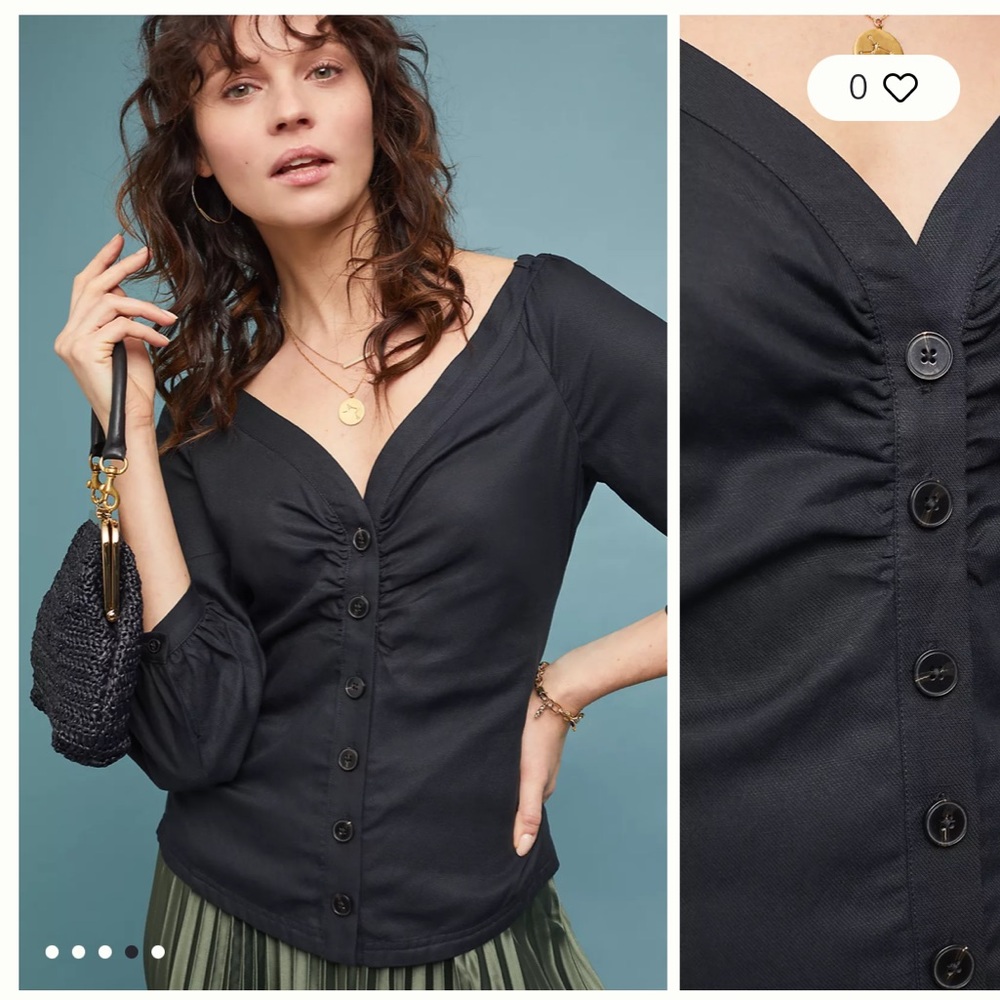 Maeve by Anthropologie Navy Button-Up Morrill Linen Blend Blouse - Picture 1 of 11